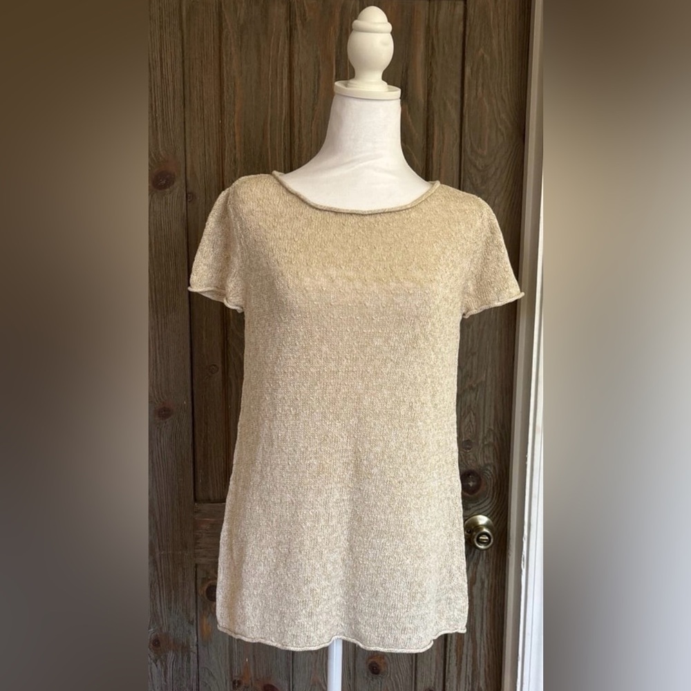 Eileen Fisher Beige Short Sleeve Knit Top - Picture 6 of 7